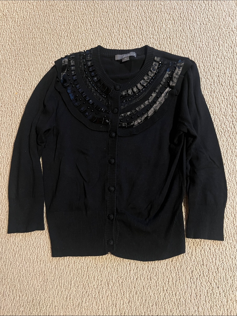 Women's Black Embellished Crewneck Cardigan, Sz M